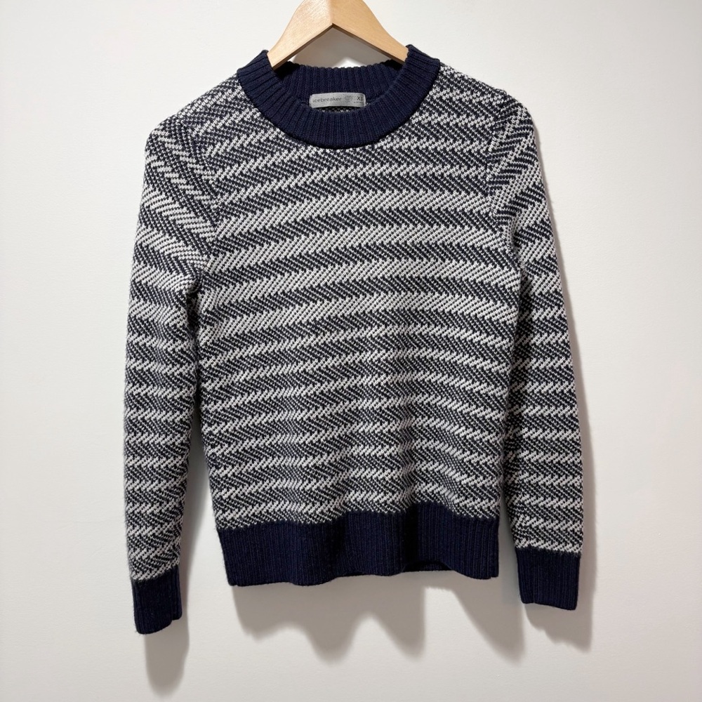 Icebreaker Women's Waypoint Crew Sweater Size XS Wool Midnight Navy Snow Blue